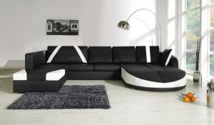 canapé d'angle cuir noir et blanc 10