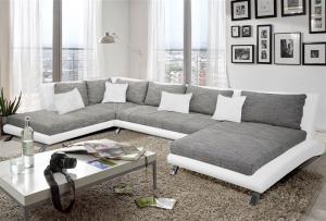 canapé d'angle gris et blanc tissu 18