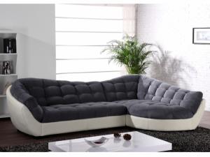 canapé d'angle tissu gris et blanc