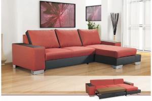 canapé d'angle convertible tissu rouge