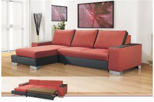 canapé d'angle convertible tissu rouge 16