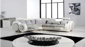 canapé d'angle cuir gris et blanc 16